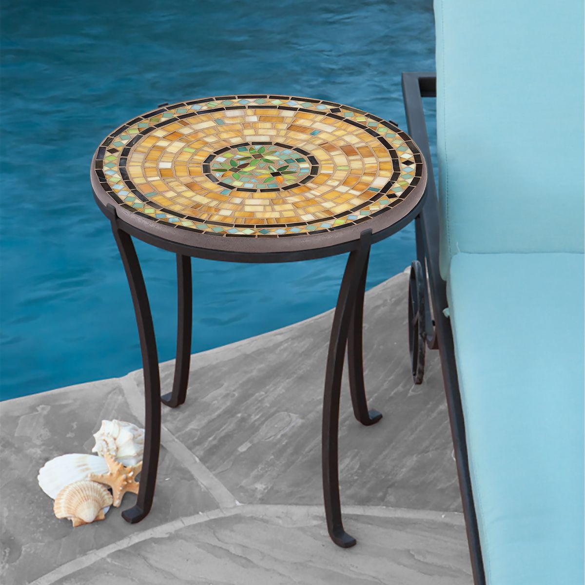 Malibu Mosaic Chaise Table-Iron Accents
