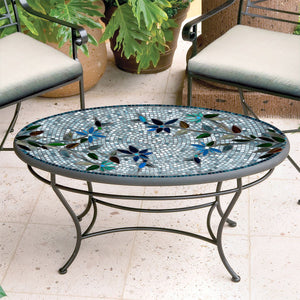 Royal Hummingbird Mosaic Coffee Table - Oval-Iron Accents