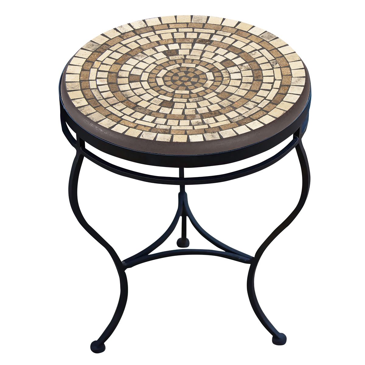 Marble Stone Mosaic Side Table-Iron Accents