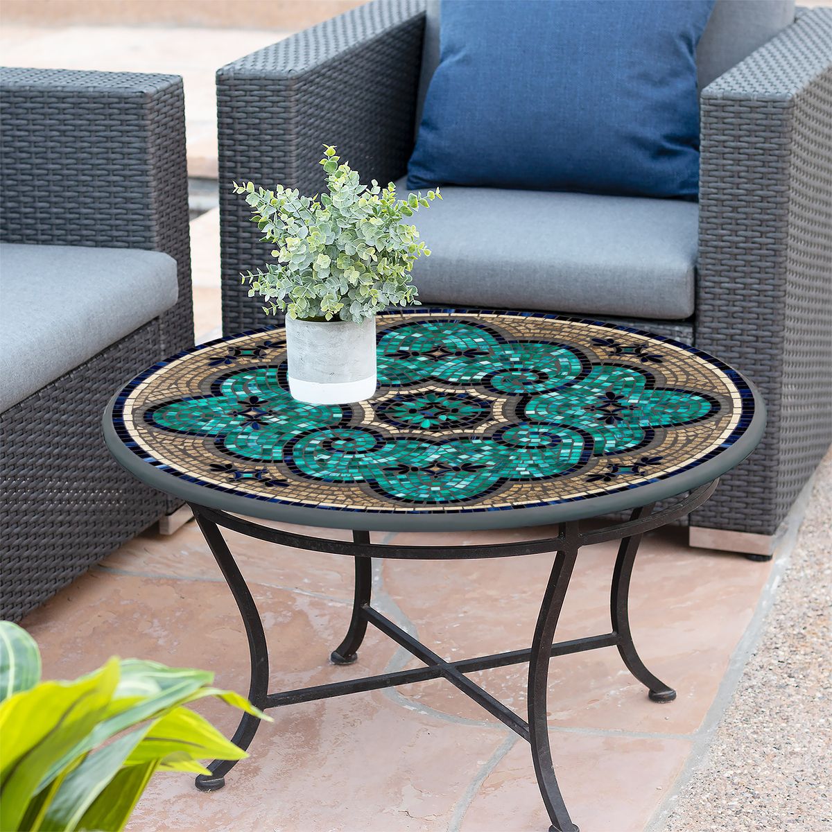 Sardinia Mosaic Coffee Table-Iron Accents
