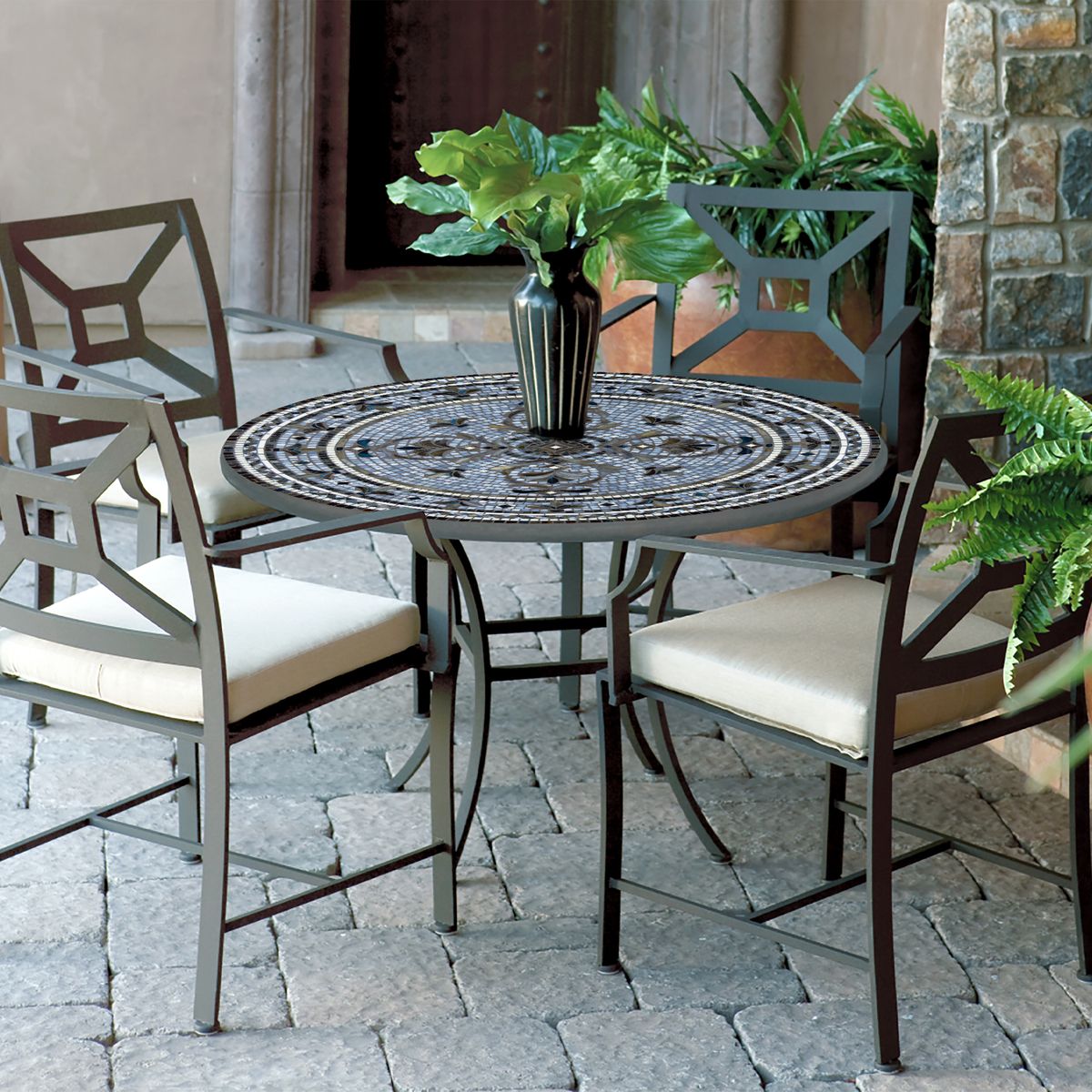 Roma Mosaic Patio Table-Iron Accents