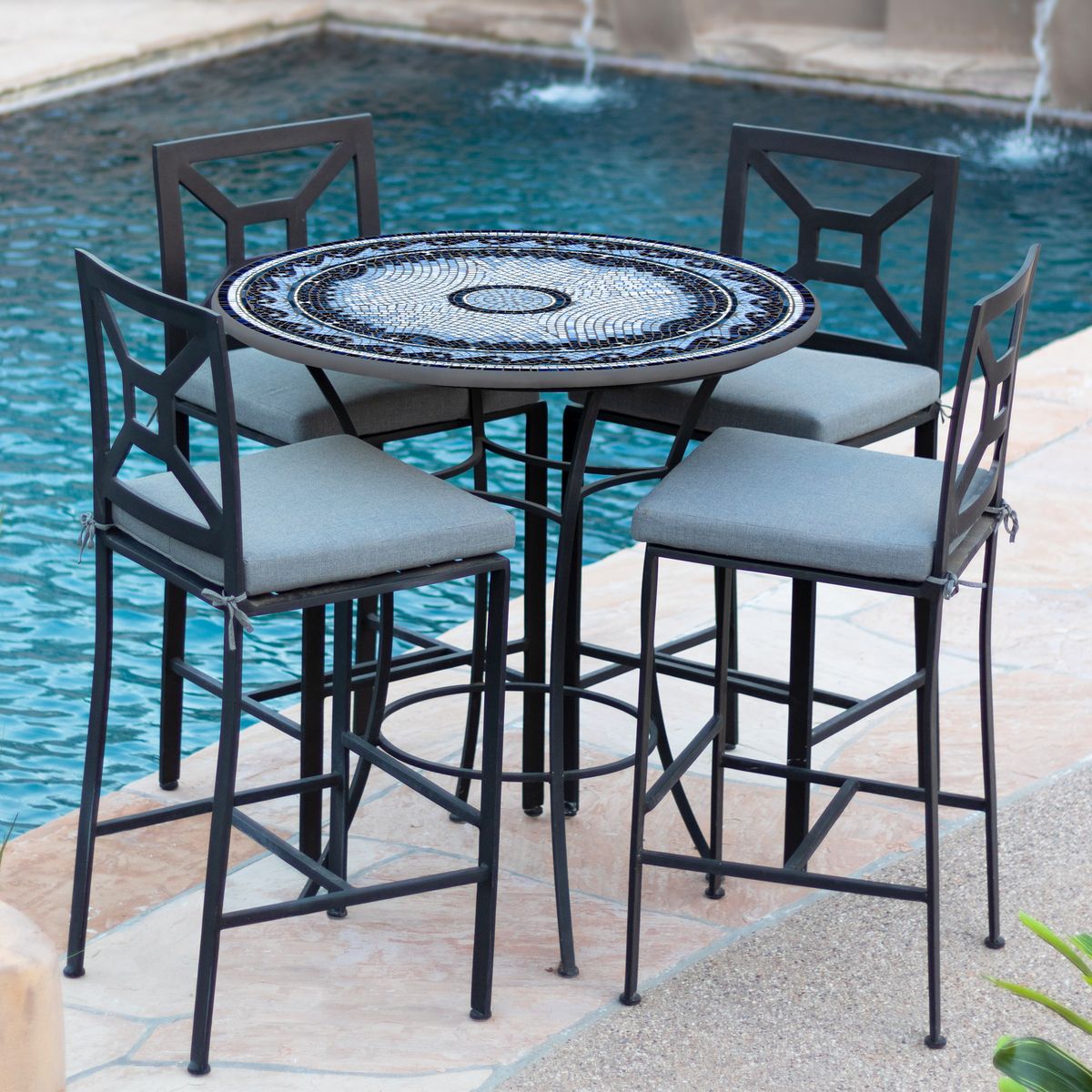 Navagio Mosaic High Dining Table-Iron Accents