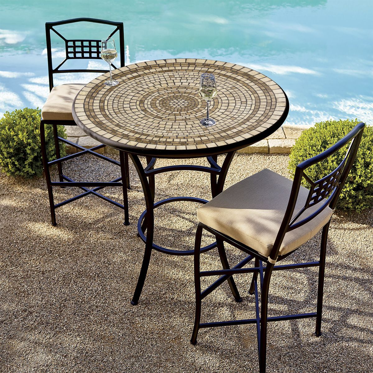 Marble Stone Mosaic High Dining Table-Iron Accents