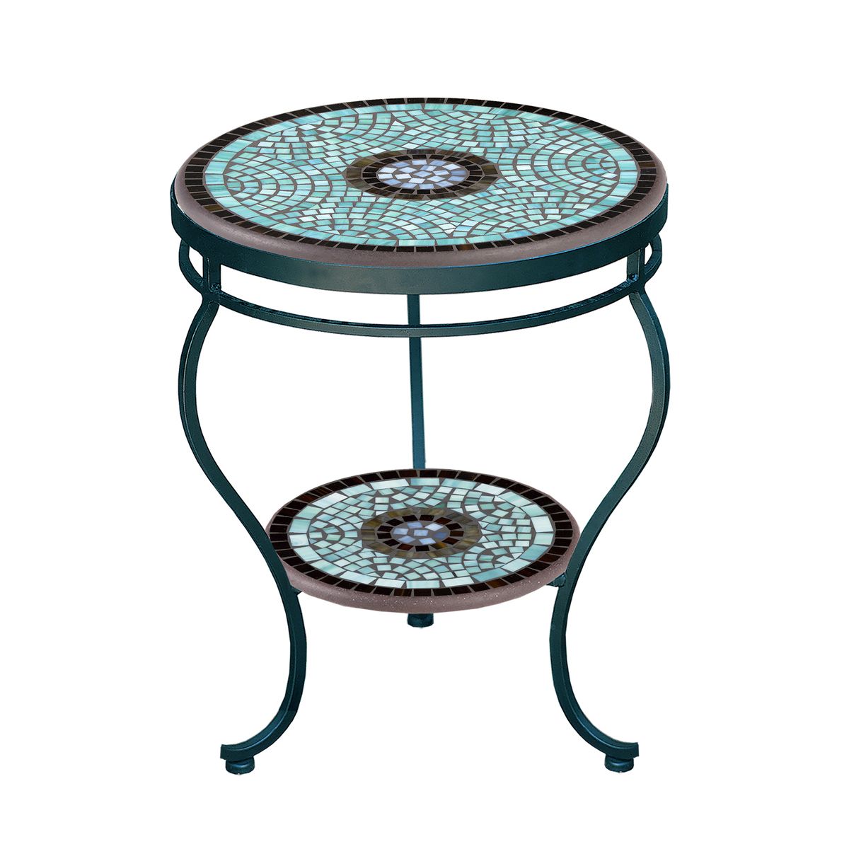 Jade Glass Mosaic Side Table - Tiered-Iron Accents