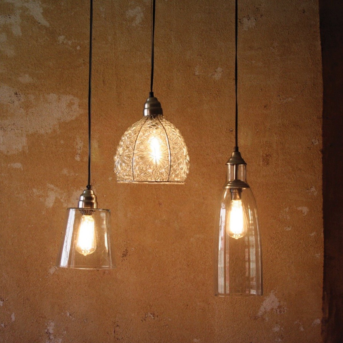 Electric Pendant Lamp w/ Glass-Lighting | Iron Accents