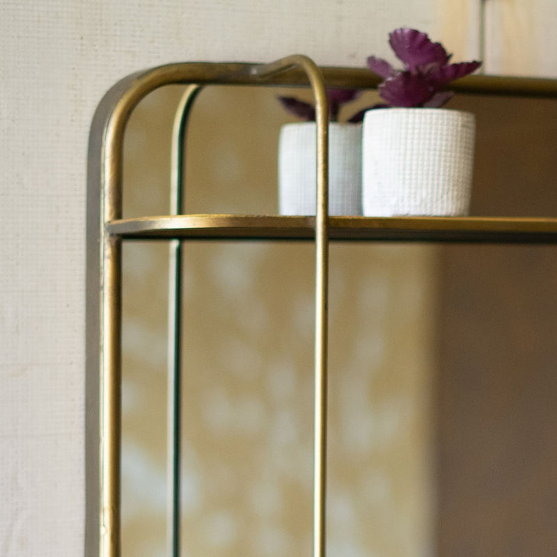 Brass Wall Mirror w/Shelf - Iron Accents