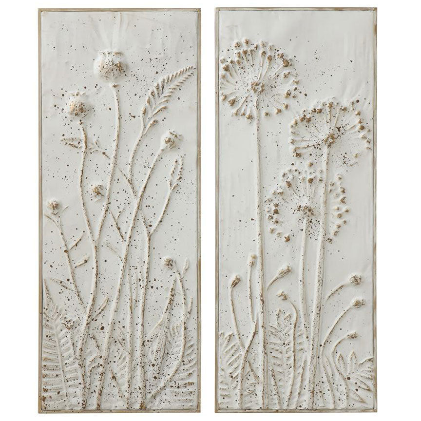 Distressed White Metal Flower Wall Art - Serene Meadow Plaque Set