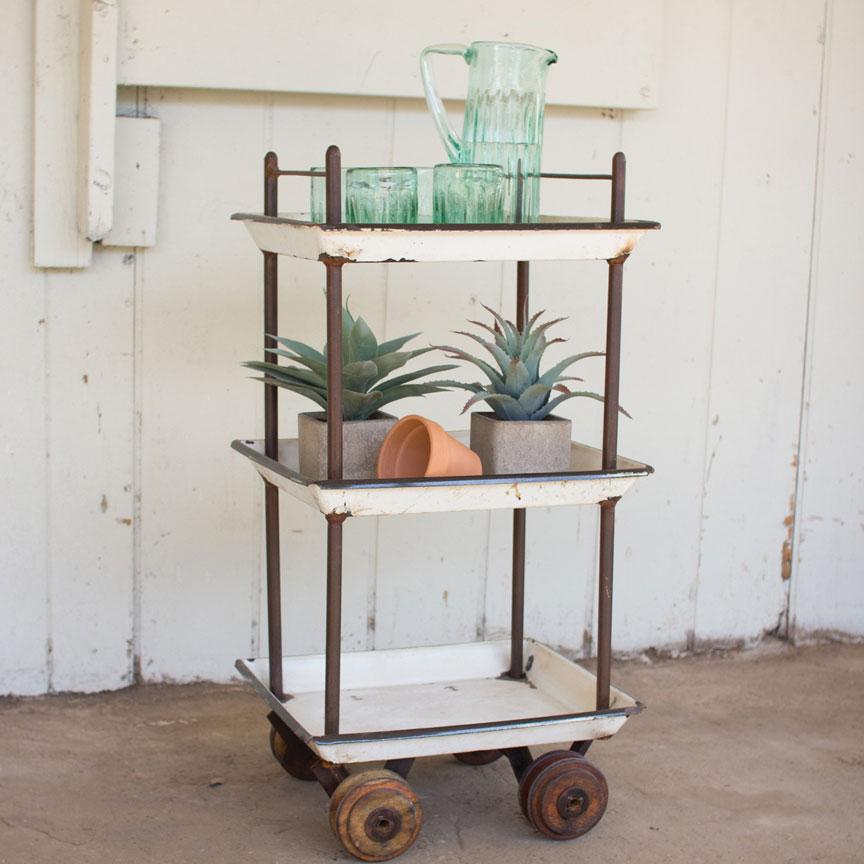 Enamel Tray Bar Cart-Discontinued | Iron Accents