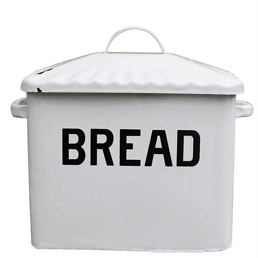 Enameled Metal Bread Box-Iron Accents