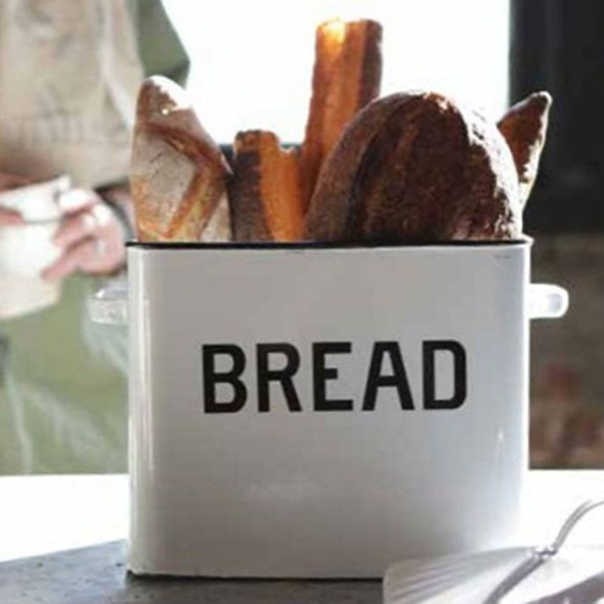 Enameled Metal Bread Box-Iron Accents