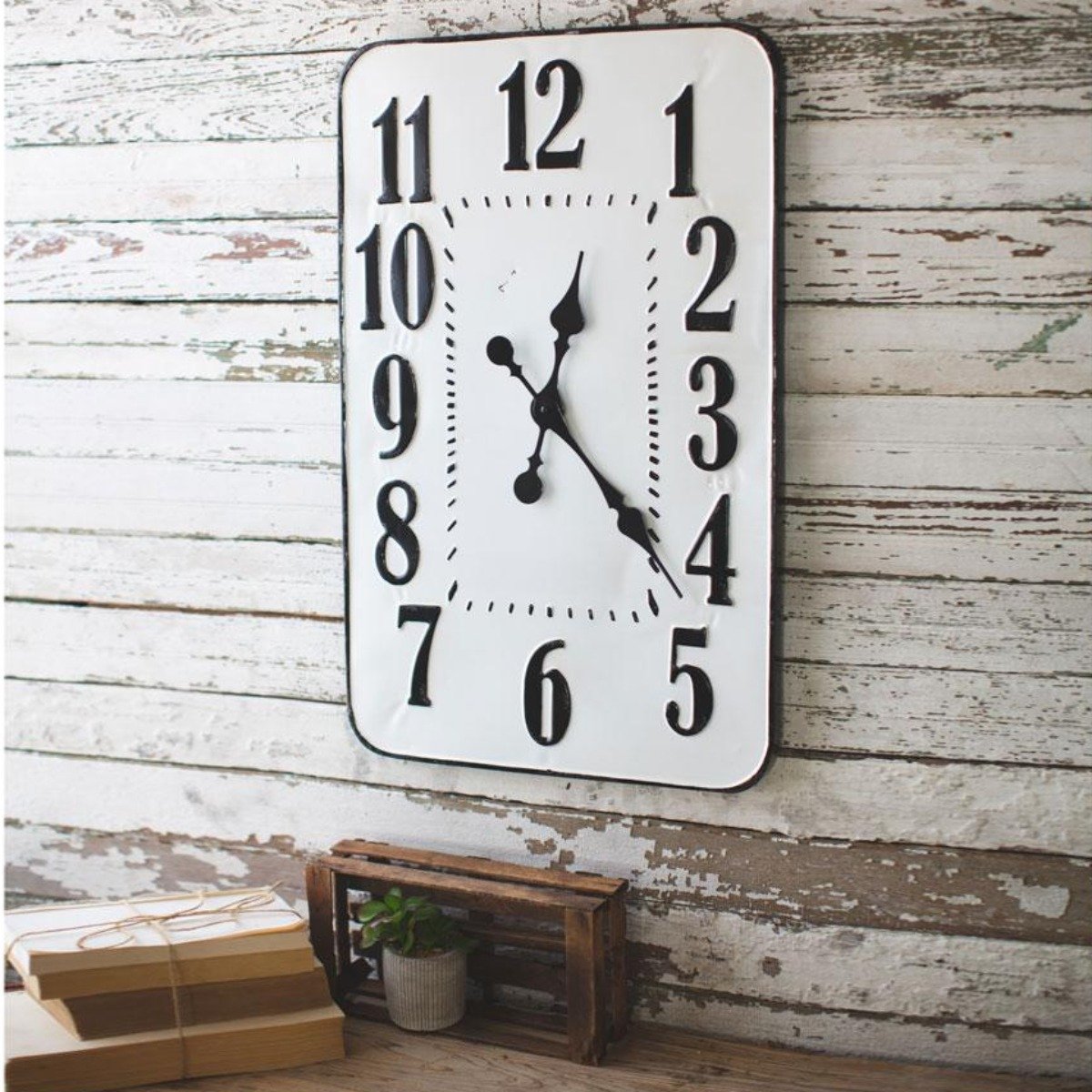 Enamelware Rectangle Wall Clock-Wall | Iron Accents