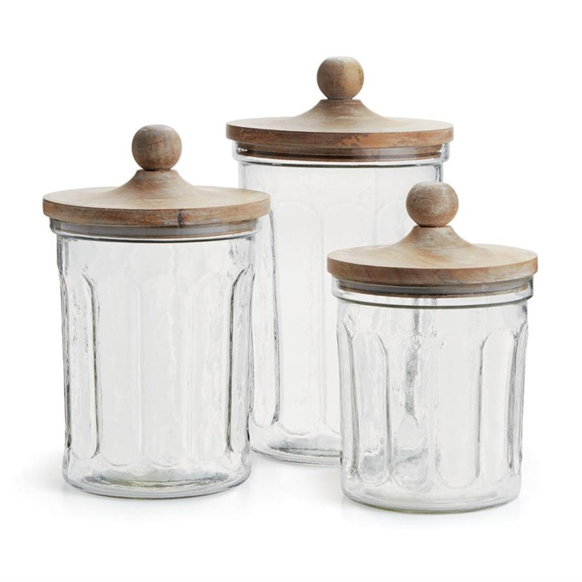 Set Of 3 Glass Jars With Wood Lid