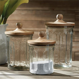 Glass Canisters w/ Lids (Set-3)-Iron Accents