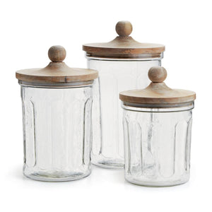 Glass Canisters w/ Lids (Set-3)-Iron Accents