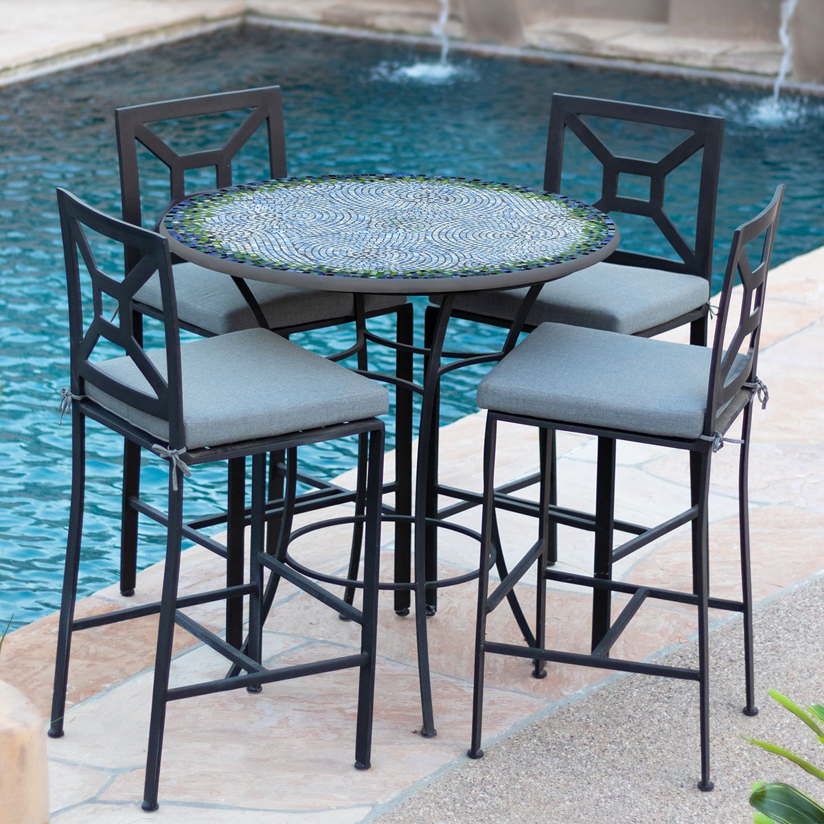 Belize Mosaic High Dining Table-Iron Accents