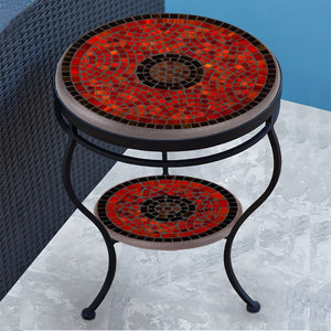 Ruby Glass Mosaic Side Table - Tiered-Iron Accents
