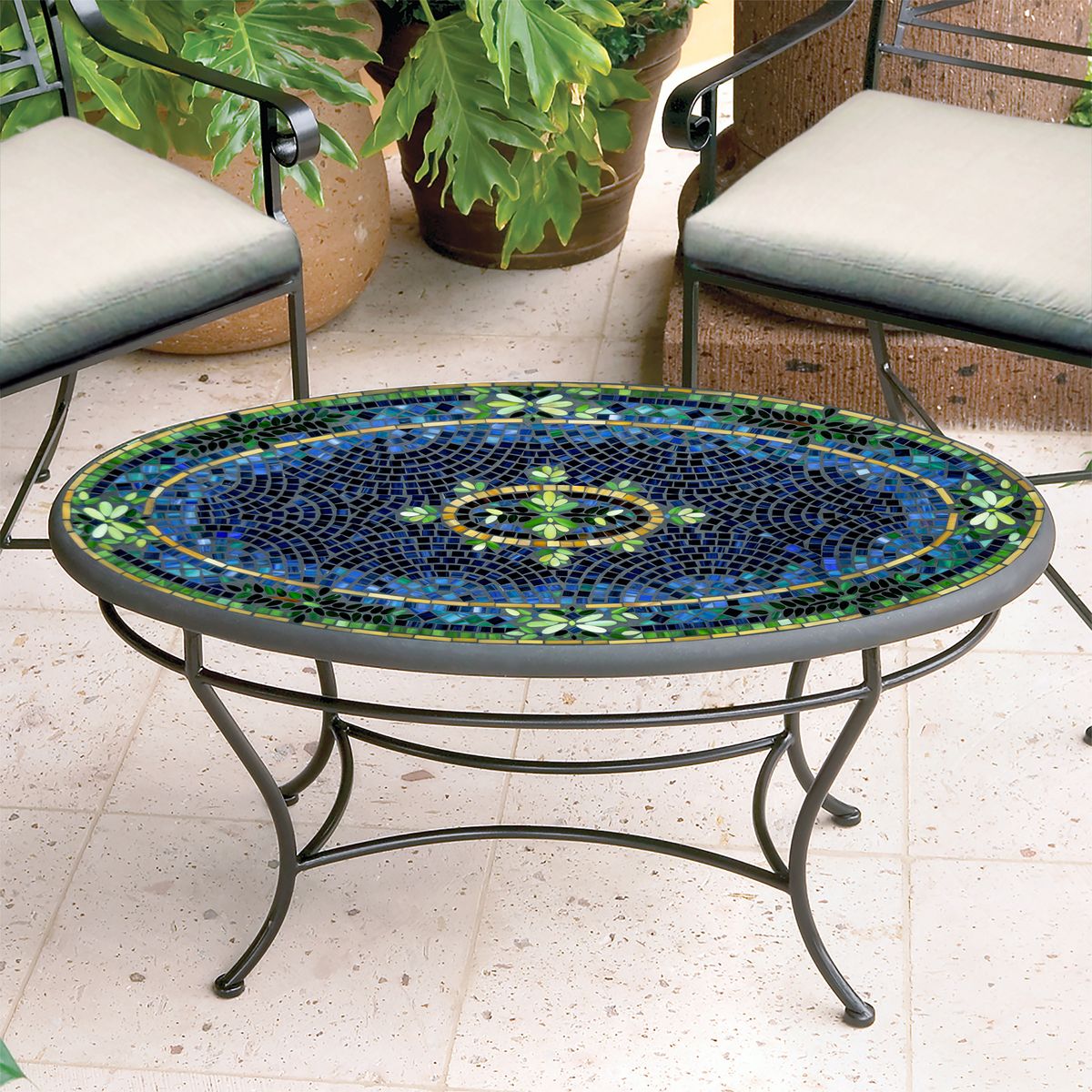 Lake Como Mosaic Coffee Table - Oval-Iron Accents