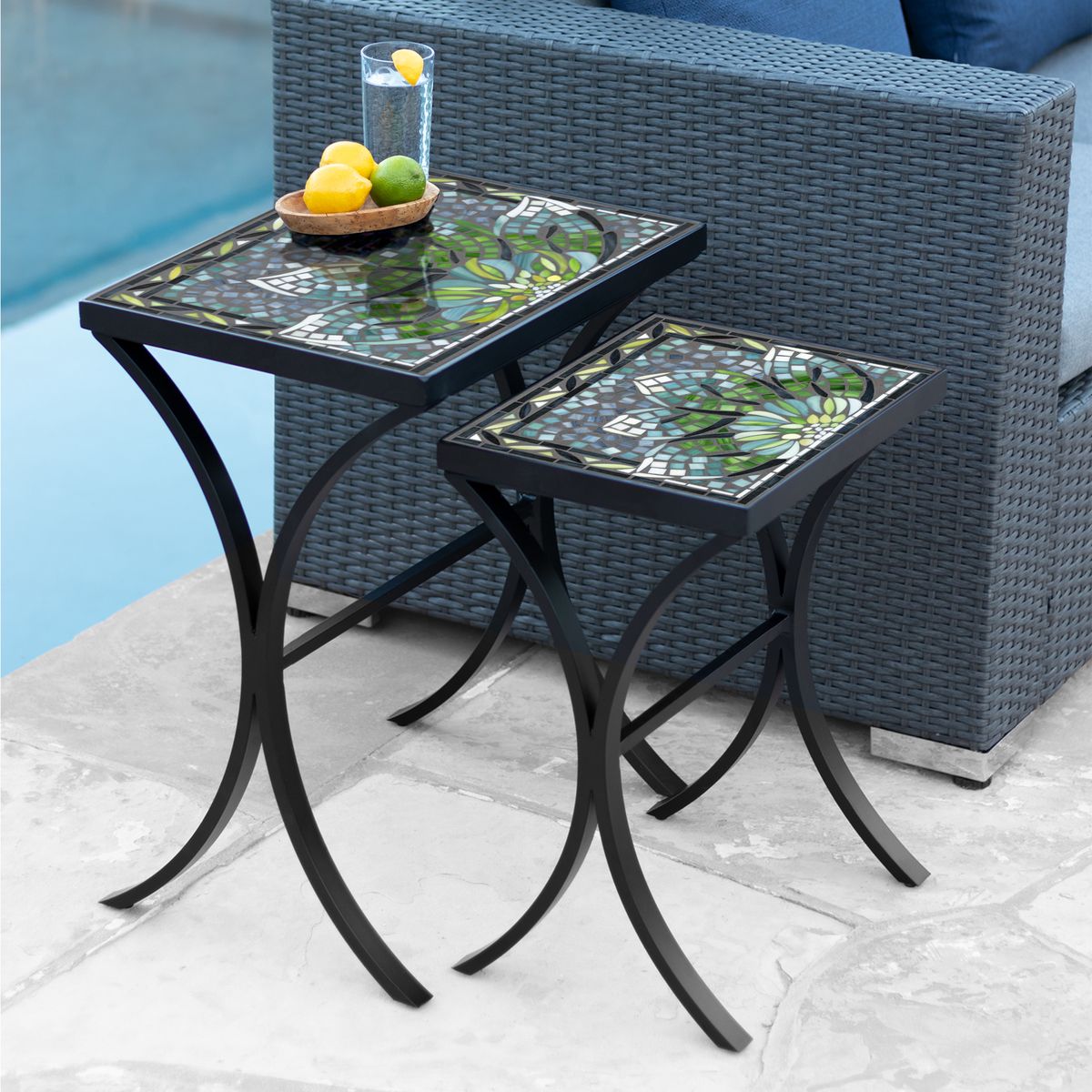 Lovina Mosaic Nesting Tables-Iron Accents