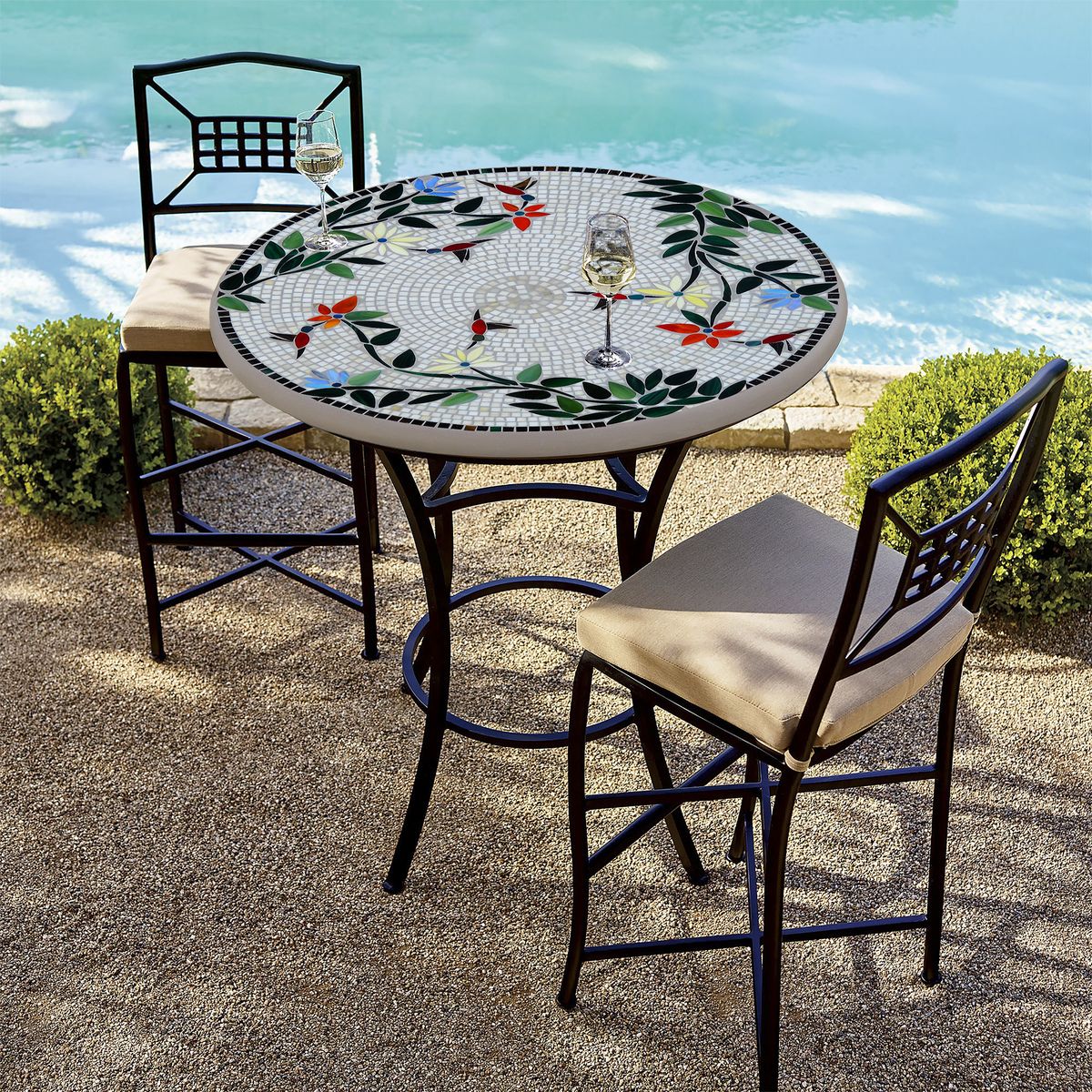 Hummingbird Mosaic High Dining Table-Iron Accents