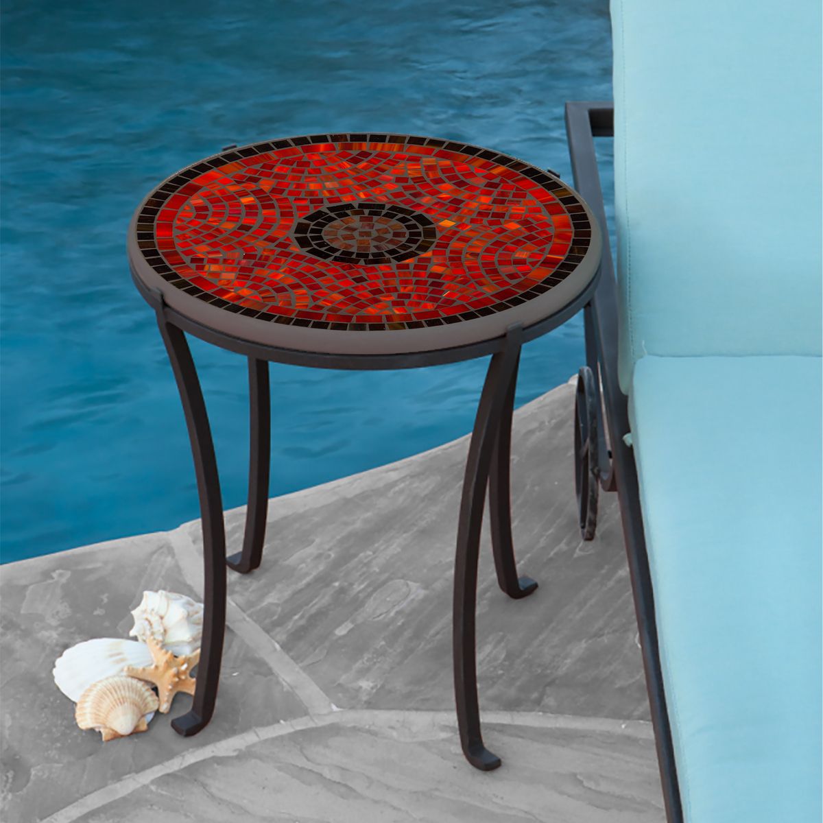 Ruby Glass Mosaic Chaise Table-Iron Accents