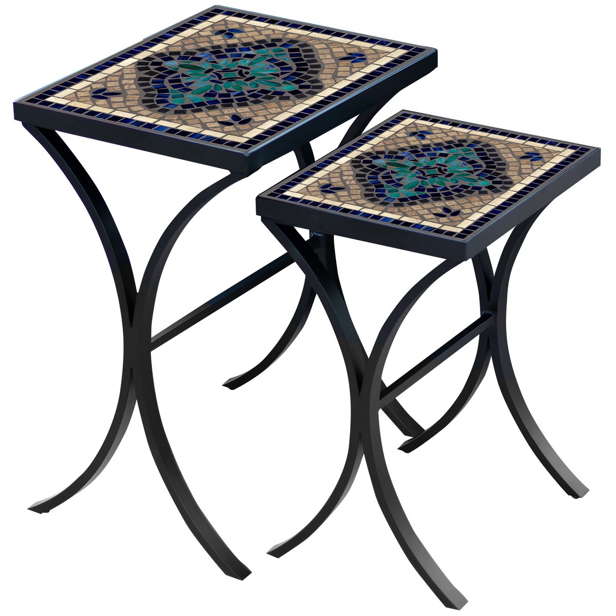 Sardinia Mosaic Nesting Tables-Iron Accents