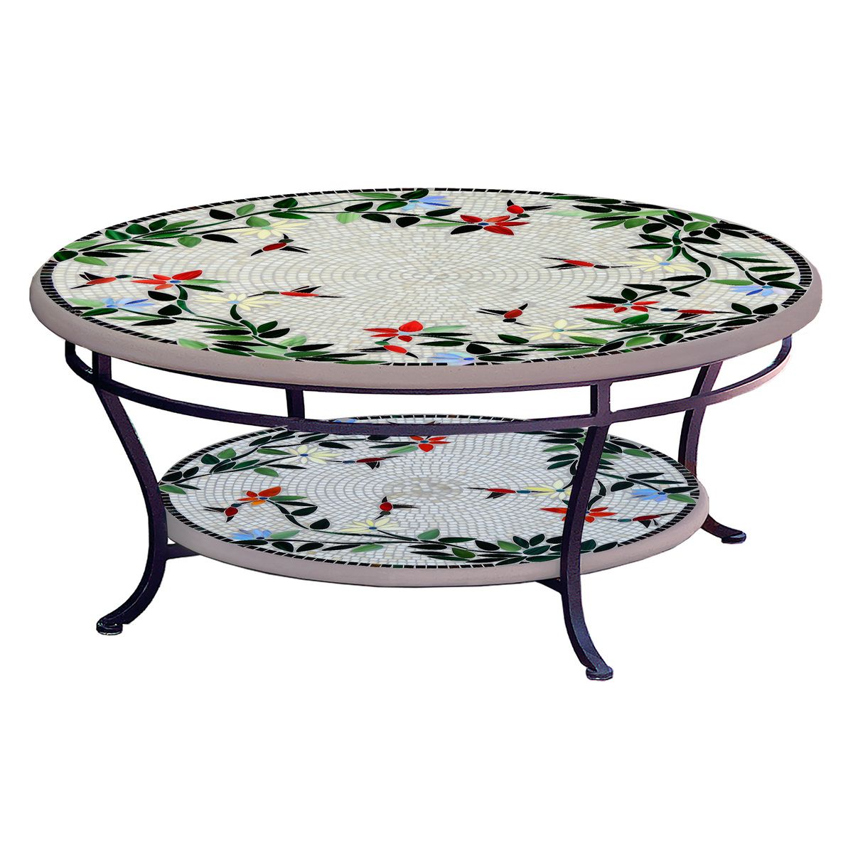 Hummingbird Mosaic Coffee Table - Tiered-Iron Accents