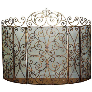 Five Panel Scroll Fire Screen-Iron Accents