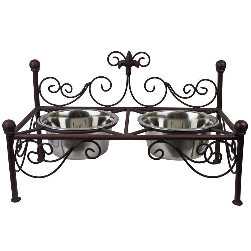 Fleur de Lis Accent Pet Feeder-Iron Accents