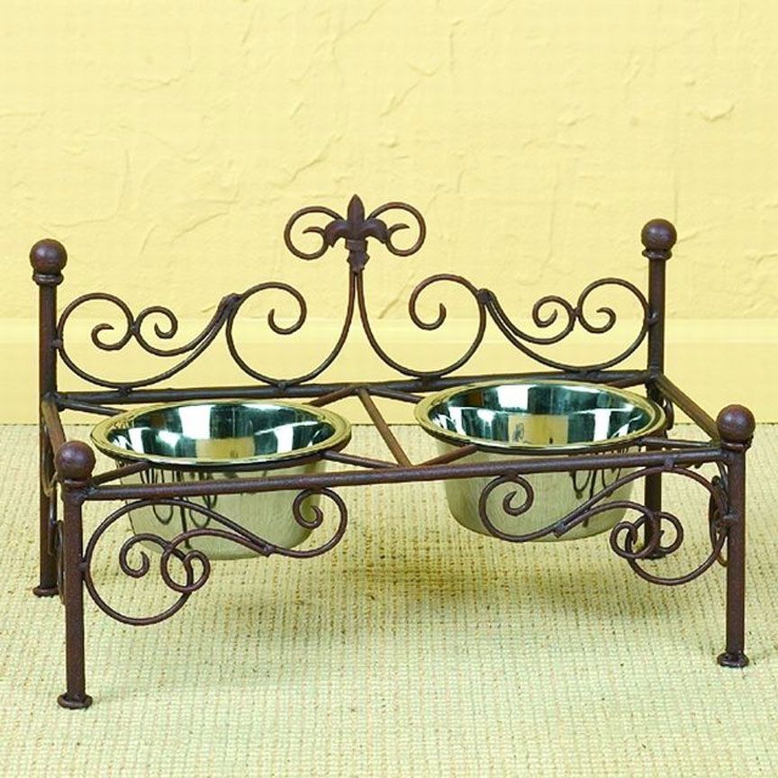 Fleur de Lis Accent Pet Feeder-Iron Accents