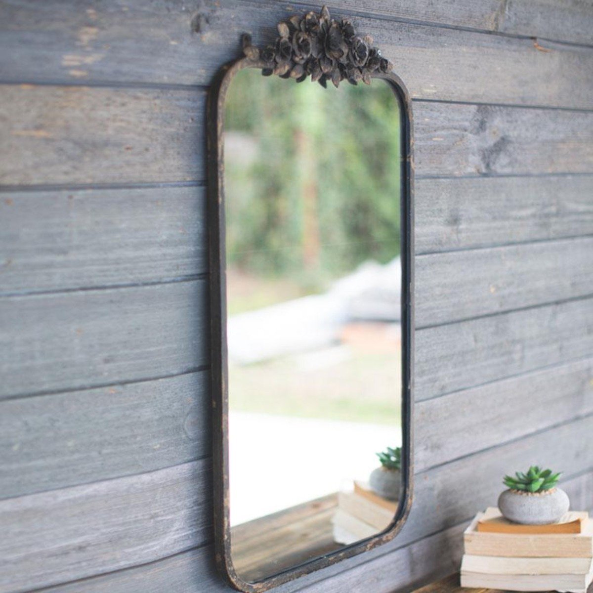 Floral Design Wall Mirror-Wall | Iron Accents