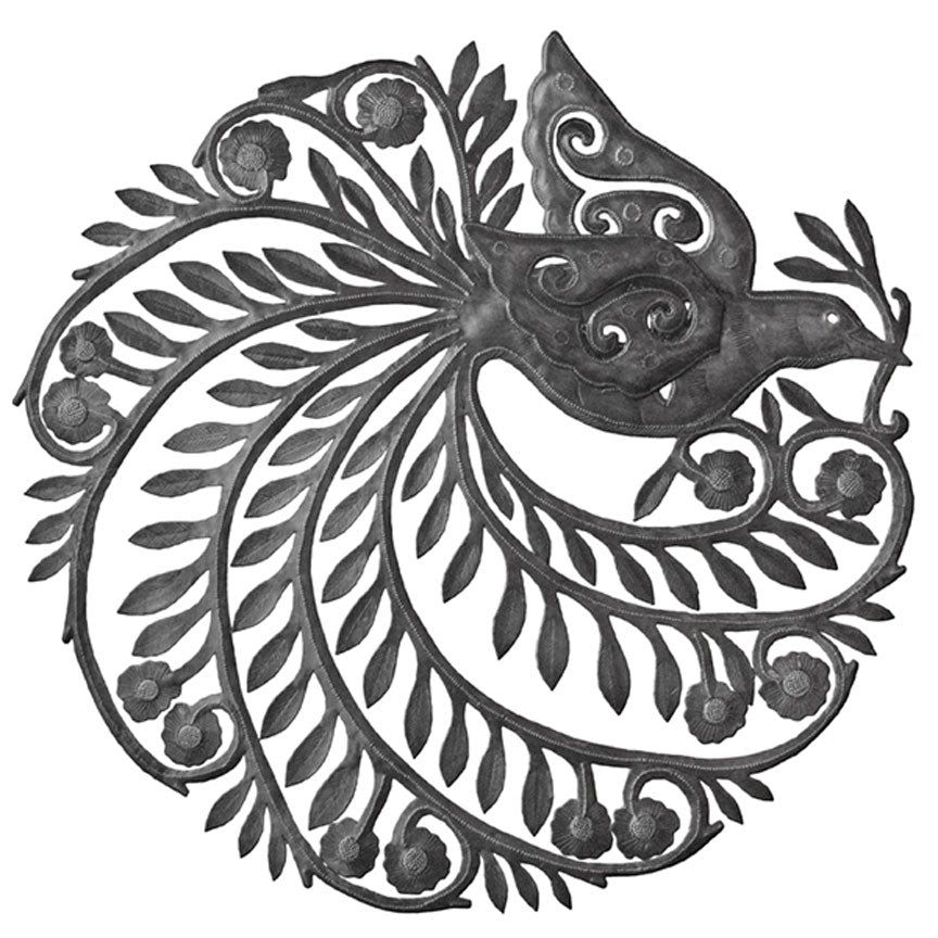 Flying Peacock Wall Plaque-Iron Accents