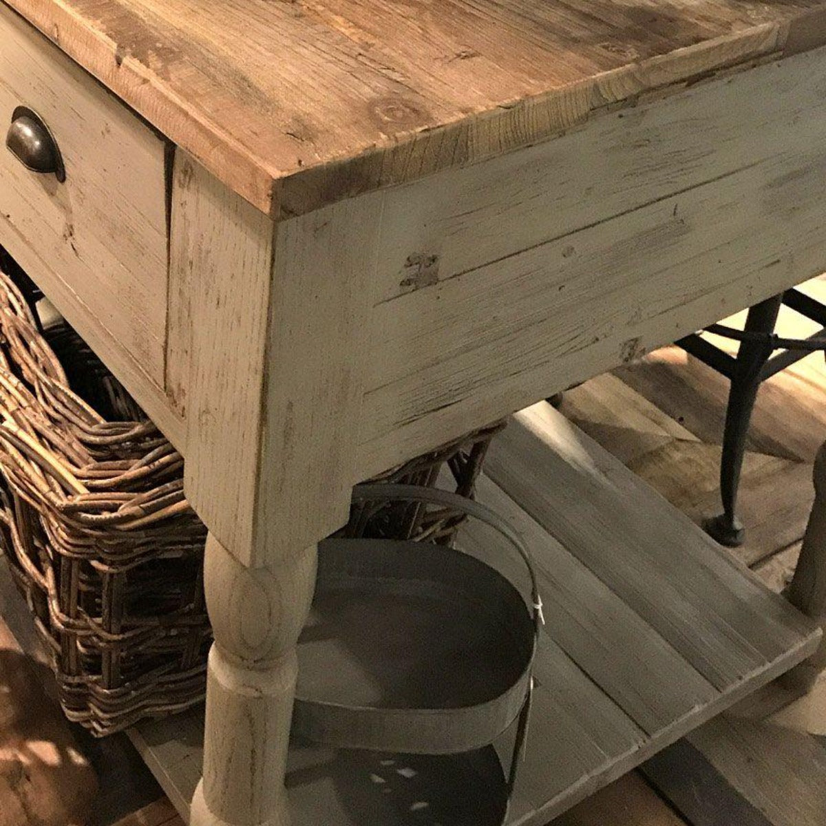 French Island With Old Elm Top-Iron Accents