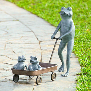 Frog Family Wagon Planter-Garden | Iron Accents