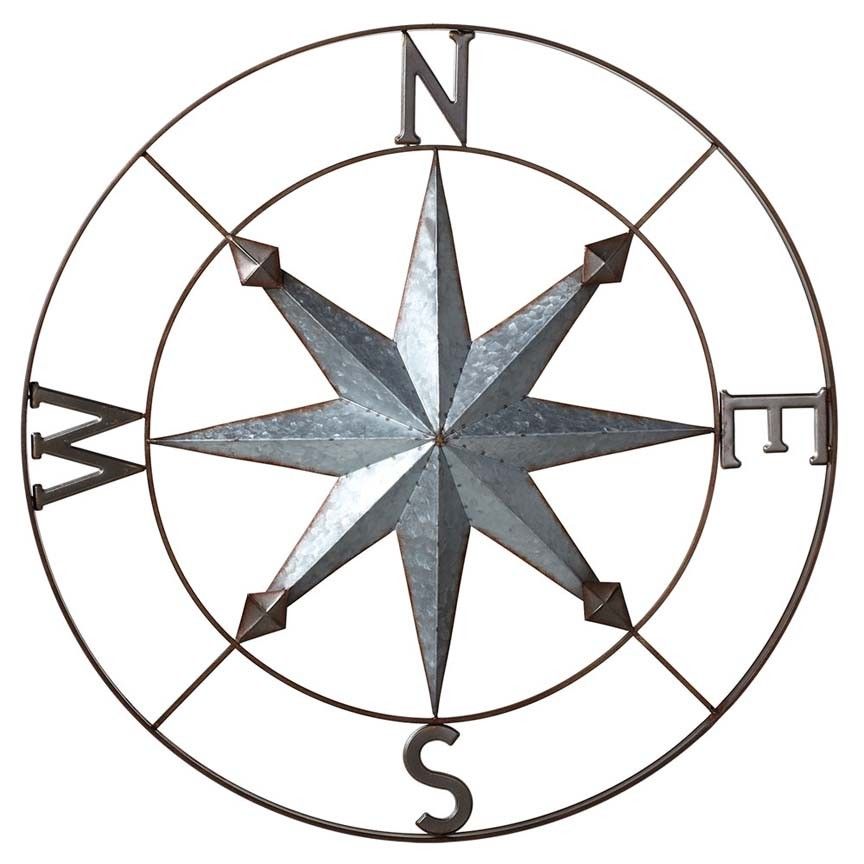 Galvanized Compass Plaque-Iron Accents