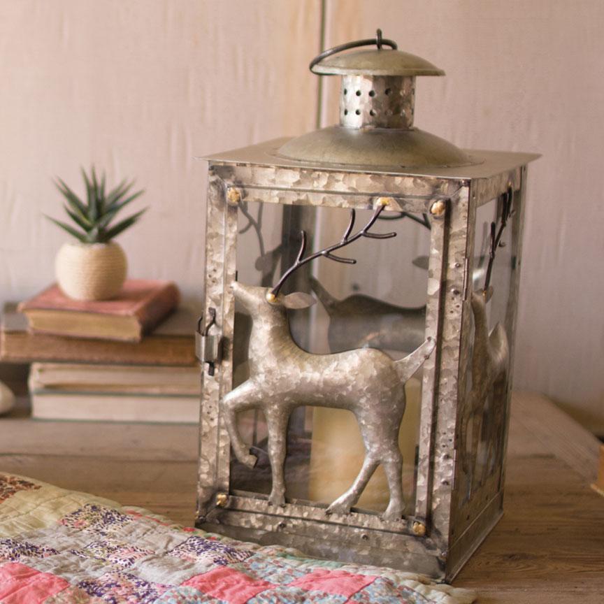 Galvanized Deer Lantern-Discontinued | Iron Accents