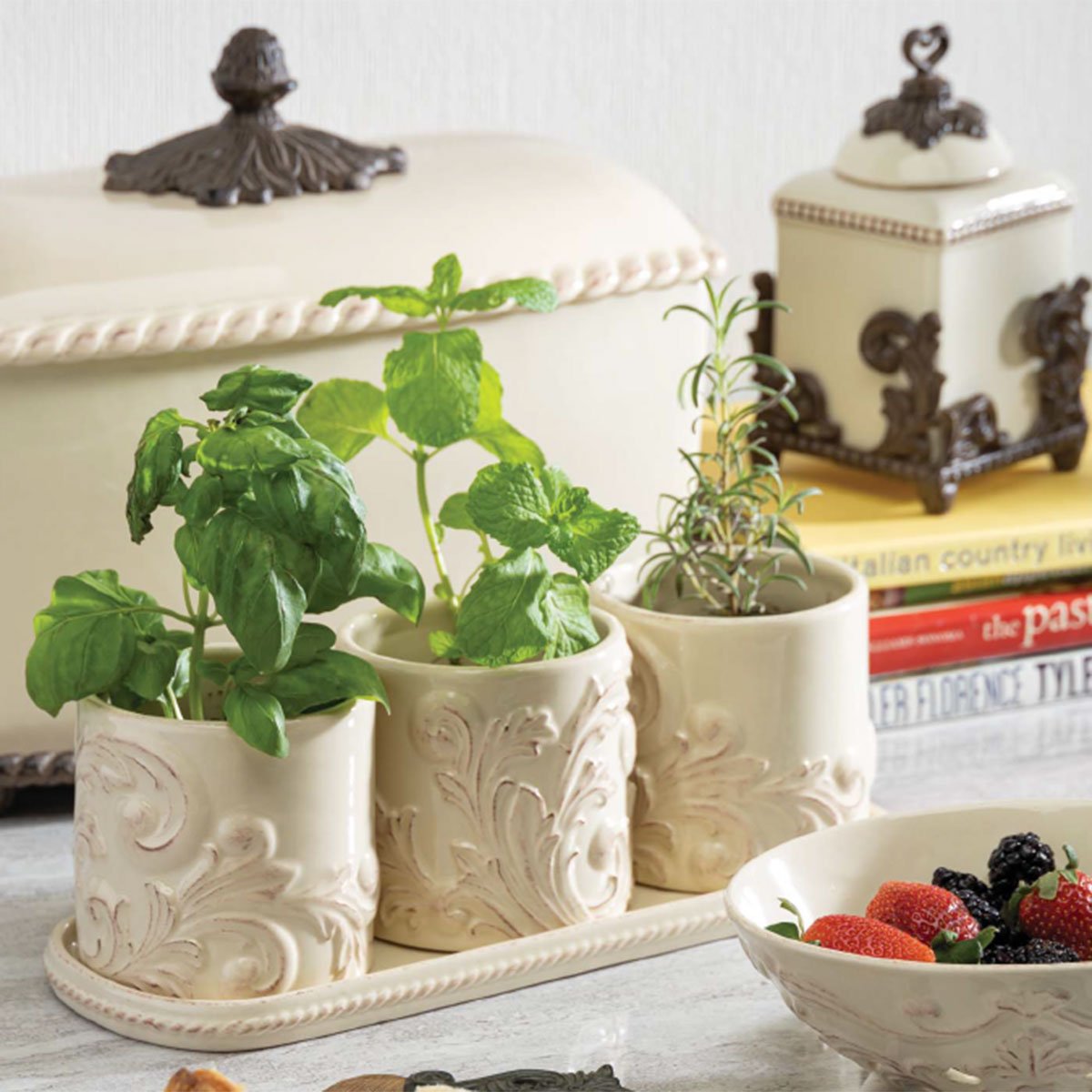 Garden Herb Pots with Tray-Tableware | Iron Accents