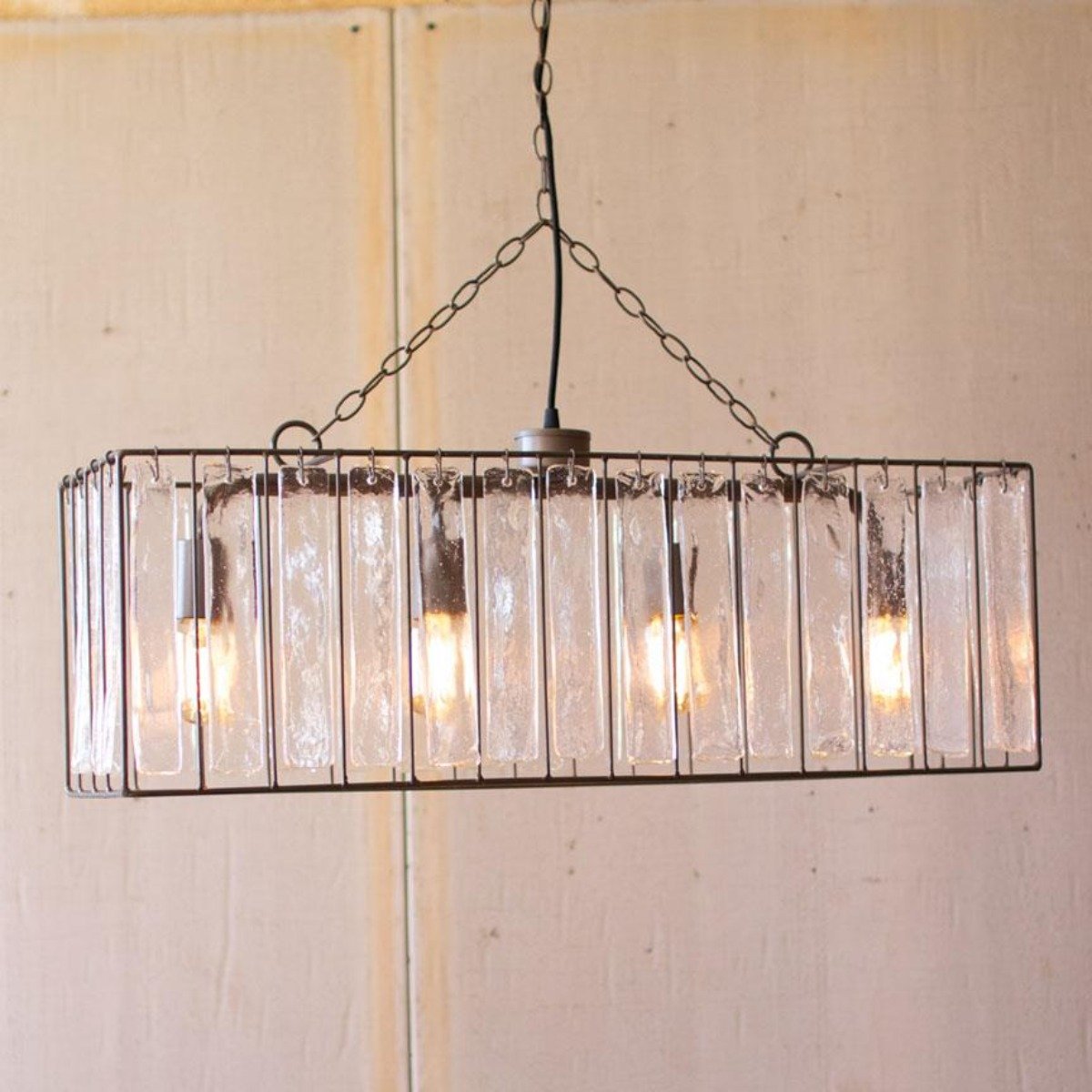 Glass Chime Rectangular Pendant-Lighting | Iron Accents