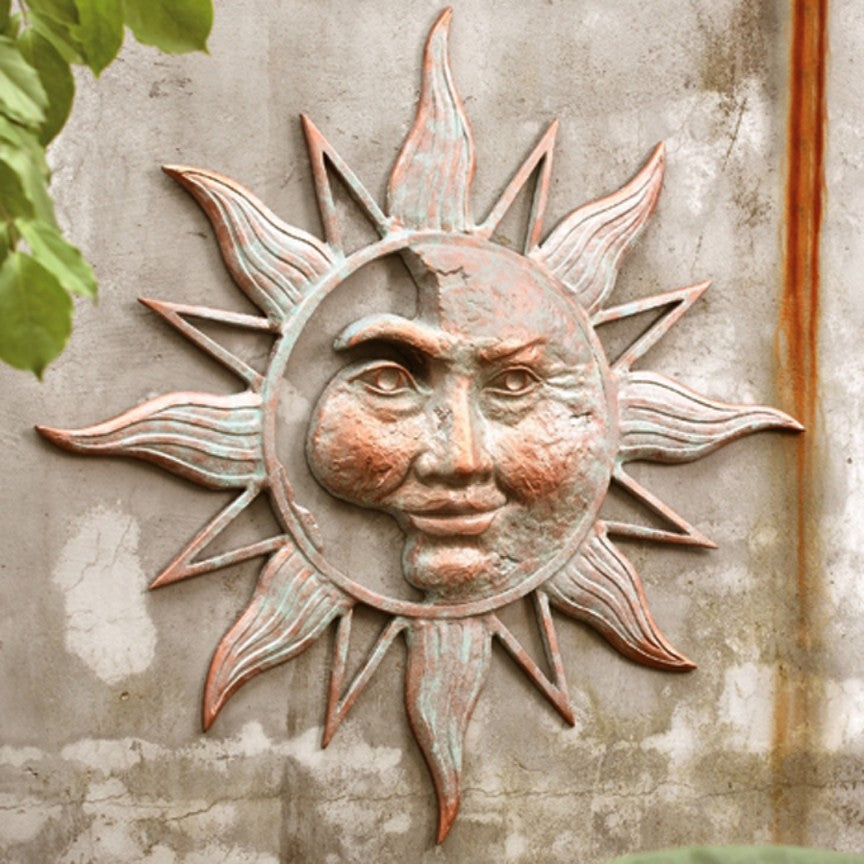 Half Face Sun Wall Plaque-Iron Accents
