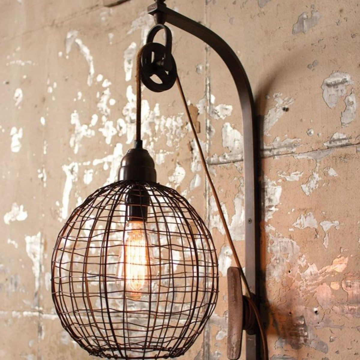 Hanging Pendant Lamp w/ Pulley-Lighting | Iron Accents