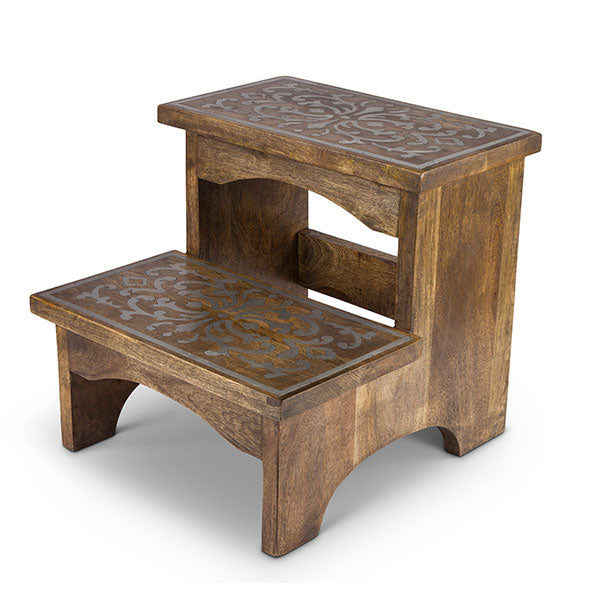 Inlaid Mango Step Stool-Iron Accents