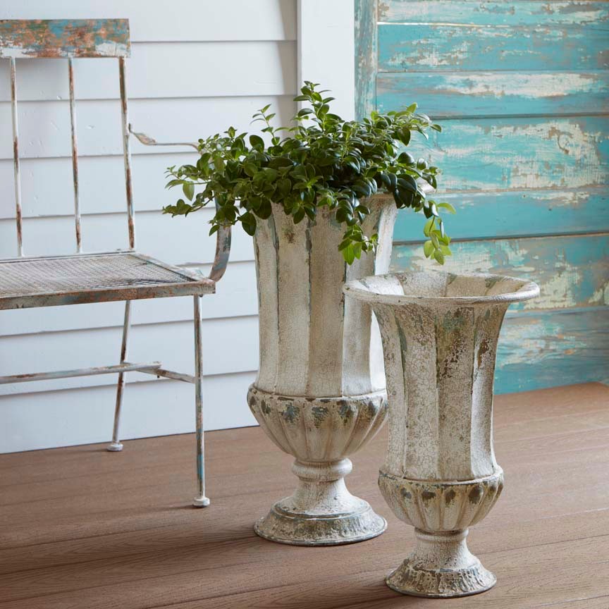 Ivory Urn Planter (Set-2)-Iron Accents