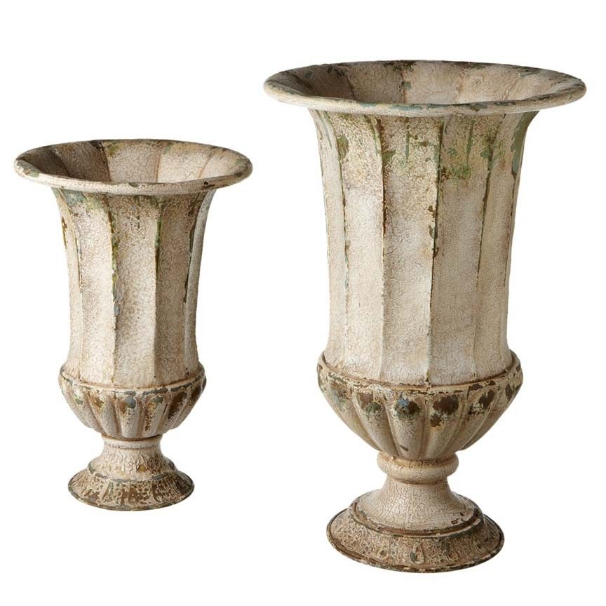 Ivory Urn Planter (Set-2)-Iron Accents
