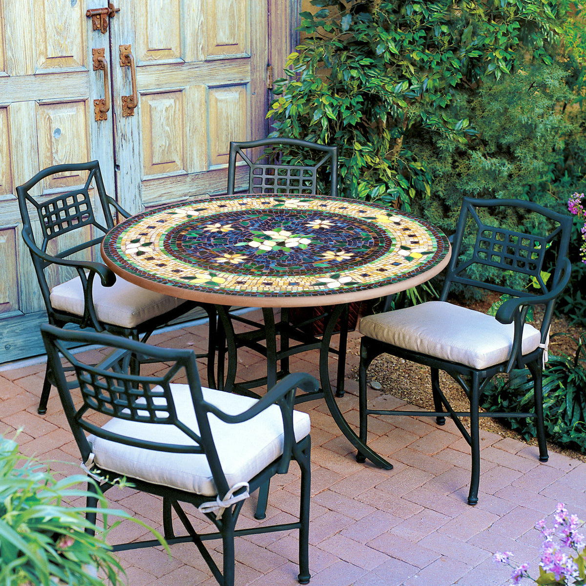 Mosaic Patio / Chat Table - 54"-Iron Accents