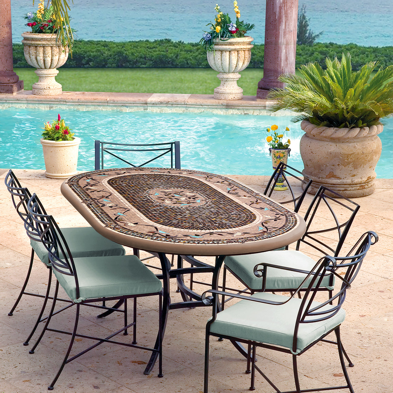 Mosaic Patio Table - 84x48-Iron Accents