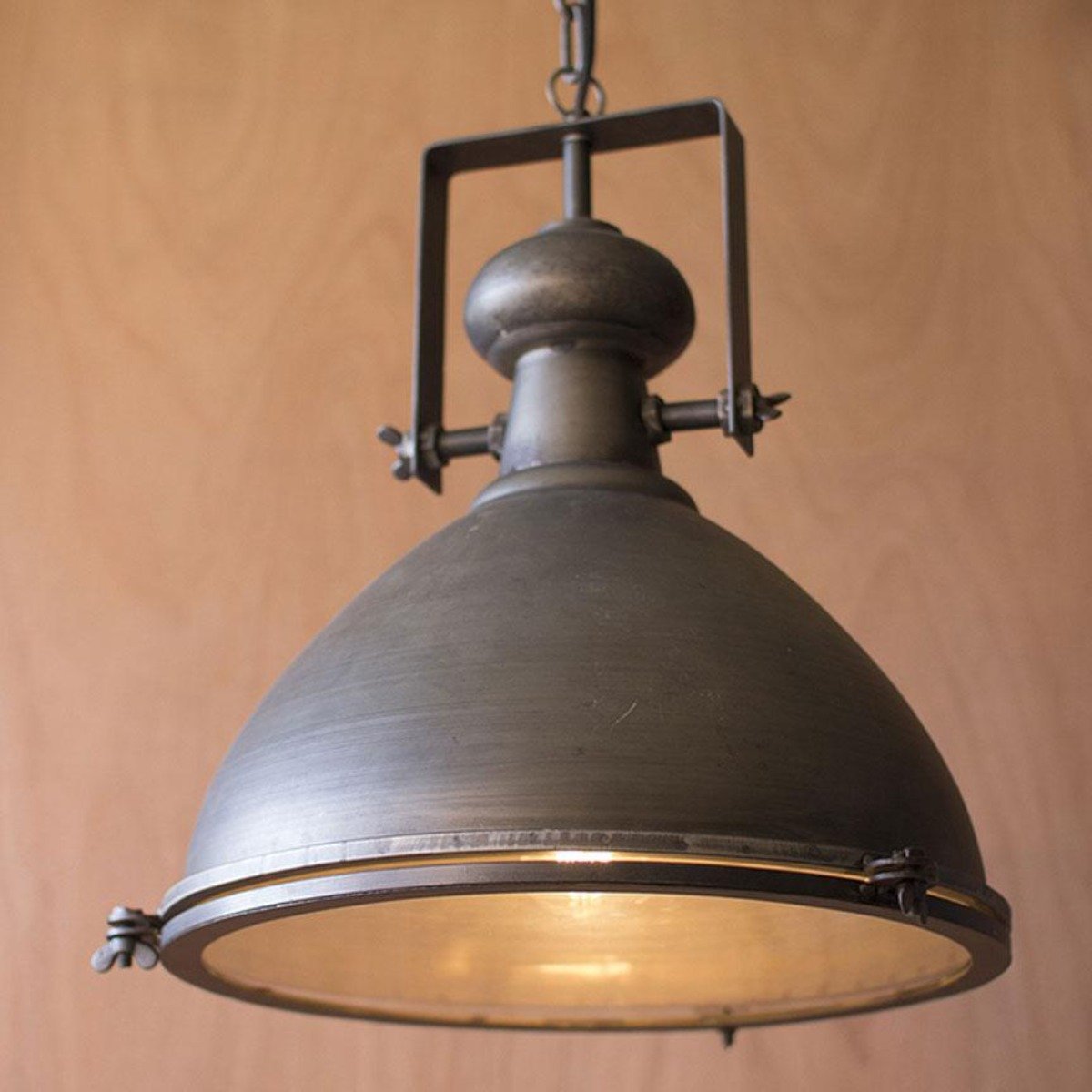 Large Metal Pendant w/Glass Cover-Lighting | Iron Accents