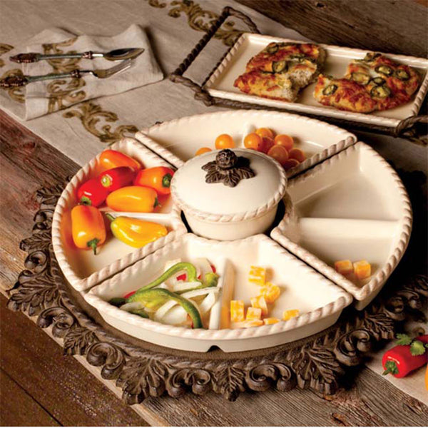 Acanthus Lazy Susan Crudités Server – Divided Serving Tray - Iron