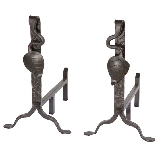 Forged Wrought Iron Andirons - Leaf - Iron Accents