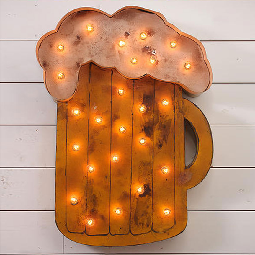 Lighted Beer Mug Sign-Iron Accents