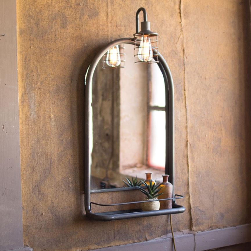Lighted Wall Mirror Shelf-Discontinued | Iron Accents