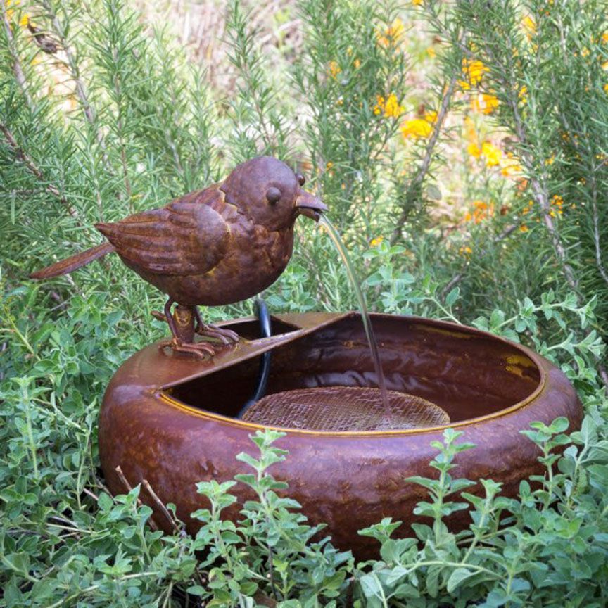 Little Bird Folk Art Fountain-Iron Accents
